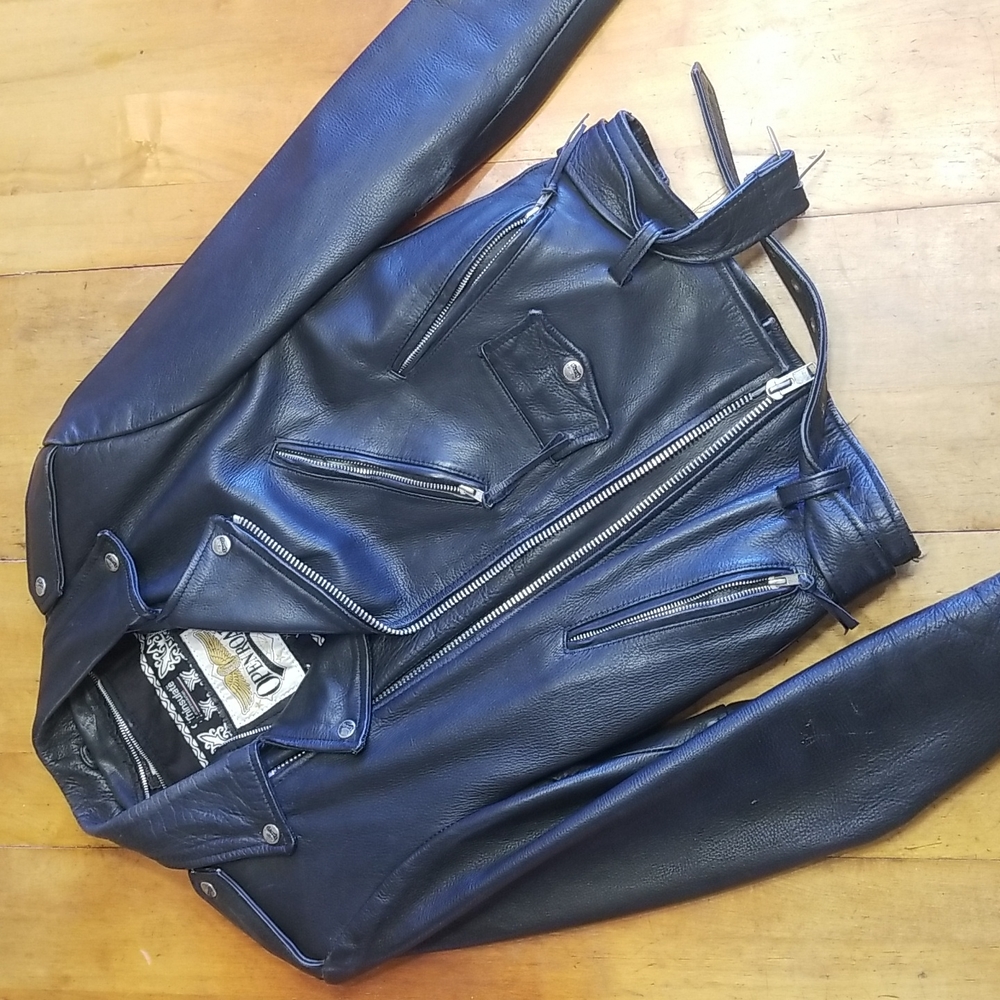 Open Road Leather Motorcycle Jacket w/Liner Sz XS